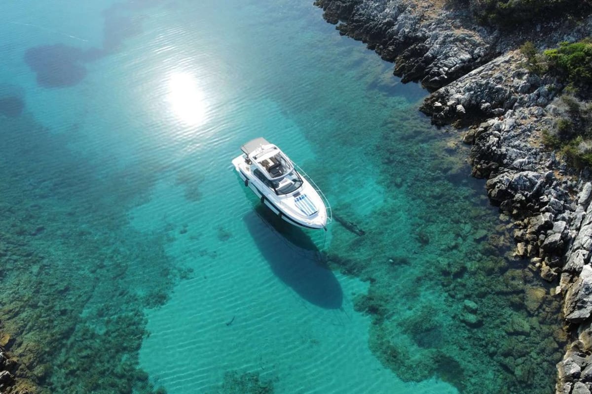 Smiley, a Bavaria 33 Sport HT motorboat at Punat, Croatia