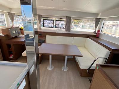 Salon of Felù, a Lagoon 40 catamaran at Capo d'Orlando, Italy