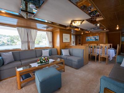 Salon of Elena, a Perama Shipyard M/Y Elena yacht at Athens, Flisvos Delta marina, Greece