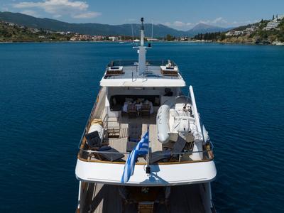 Deck of Elena, a Perama Shipyard M/Y Elena yacht at Athens, Flisvos Delta marina, Greece