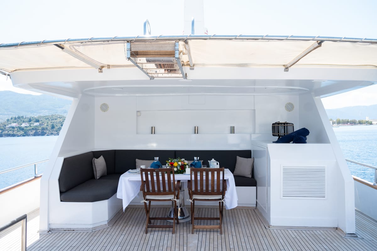 Elena, a Perama Shipyard M/Y Elena yacht at Athens, Flisvos Delta marina, Greece