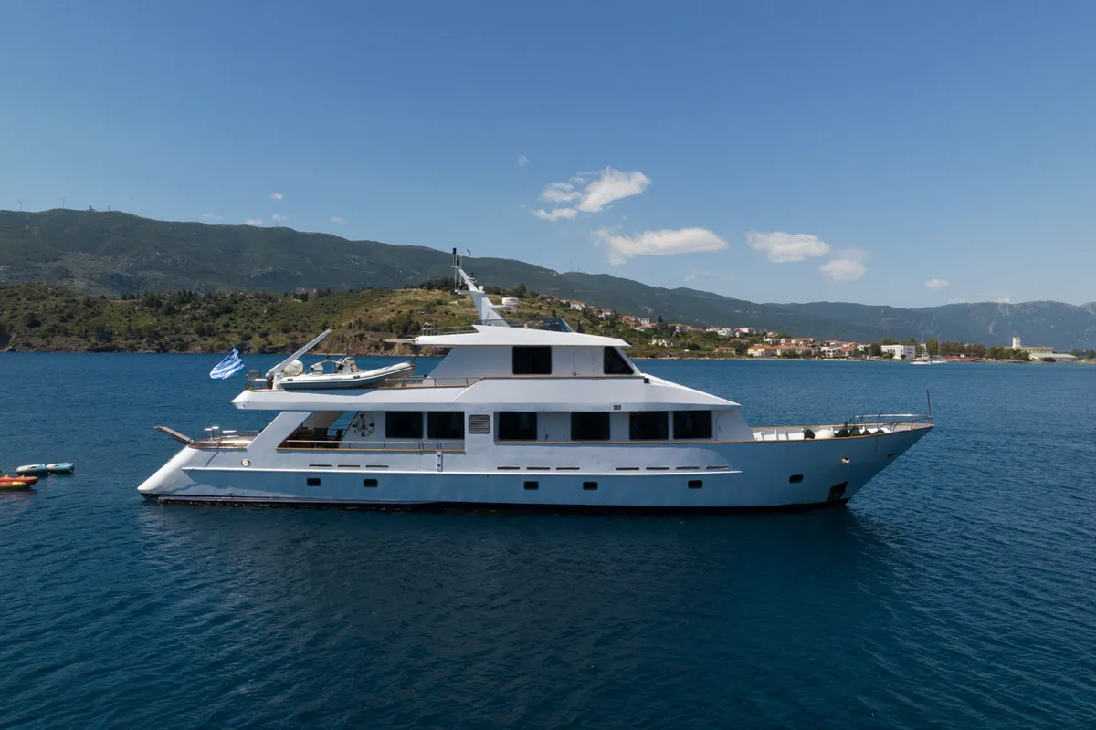 Elena, a Perama Shipyard M/Y Elena yacht at Athens, Flisvos Delta marina, Greece