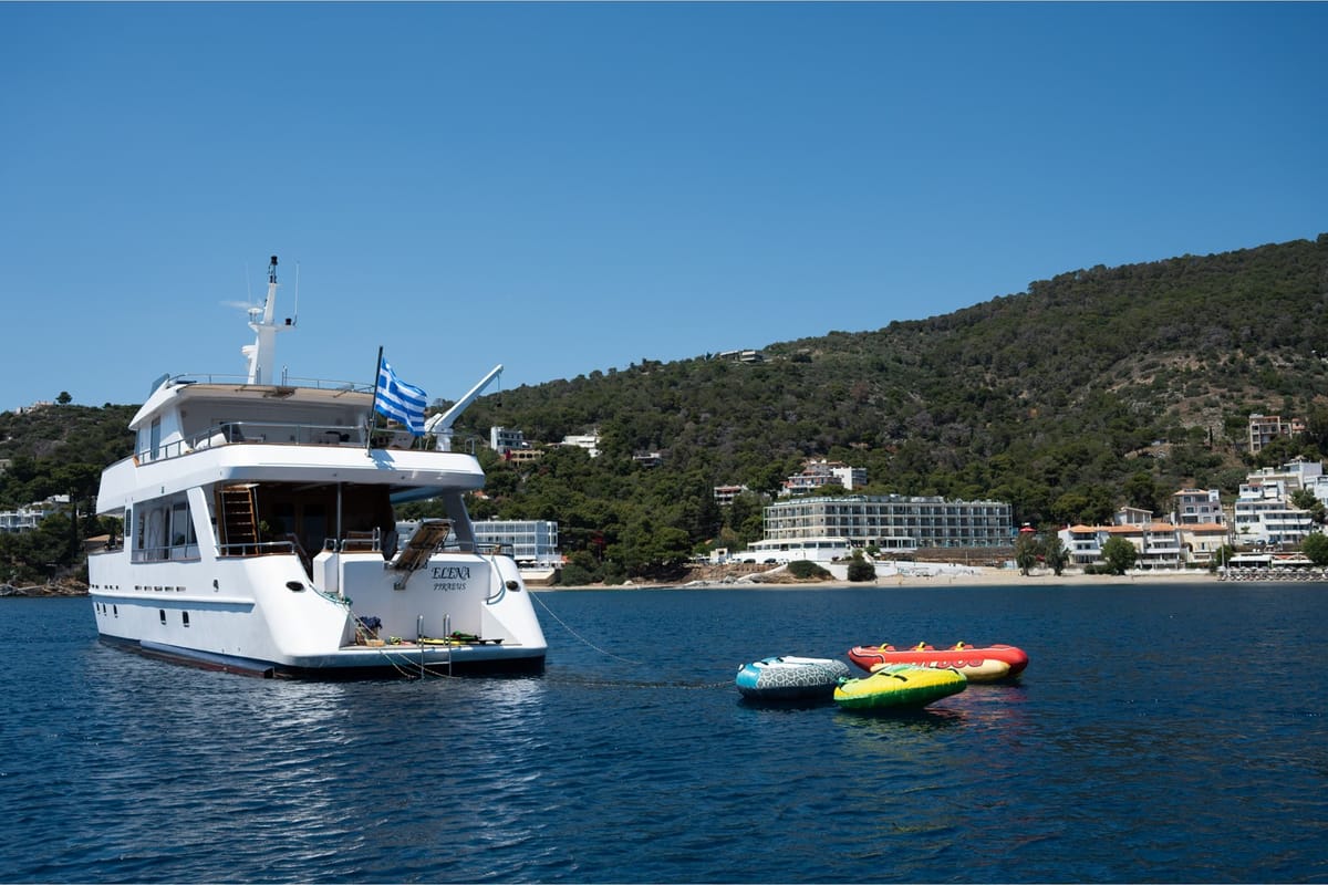 Elena, a Perama Shipyard M/Y Elena yacht at Athens, Flisvos Delta marina, Greece