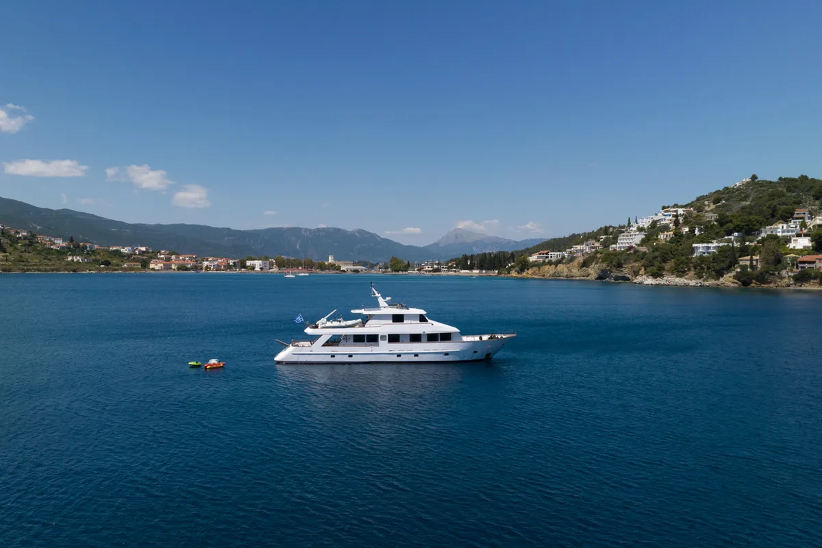 Elena, a Perama Shipyard M/Y Elena yacht at Athens, Flisvos Delta marina, Greece