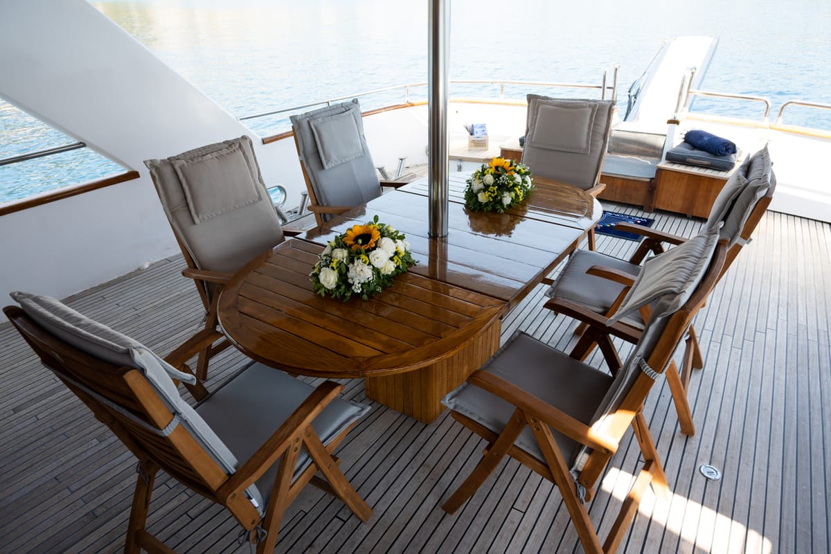 Elena, a Perama Shipyard M/Y Elena yacht at Athens, Flisvos Delta marina, Greece