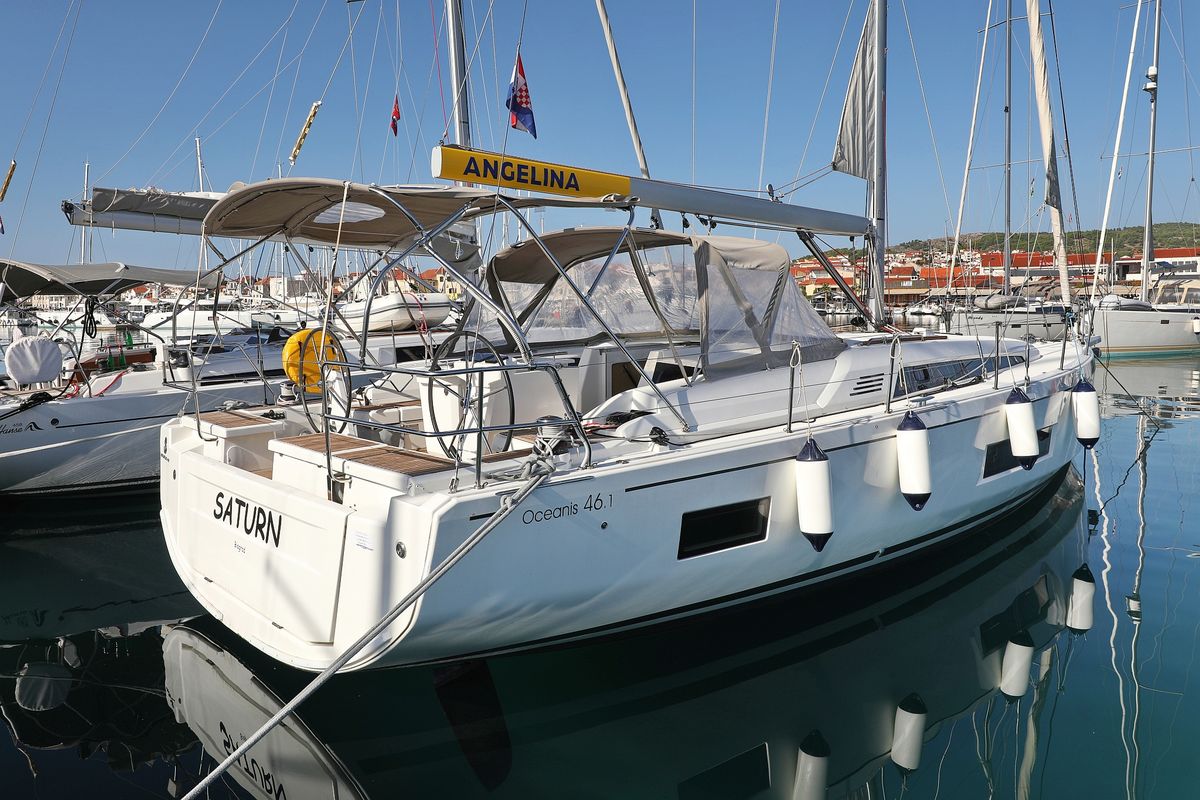 Exterior view of Saturn, a Beneteau Oceanis 46.1 sailboat at Grad Vodice, Croatia