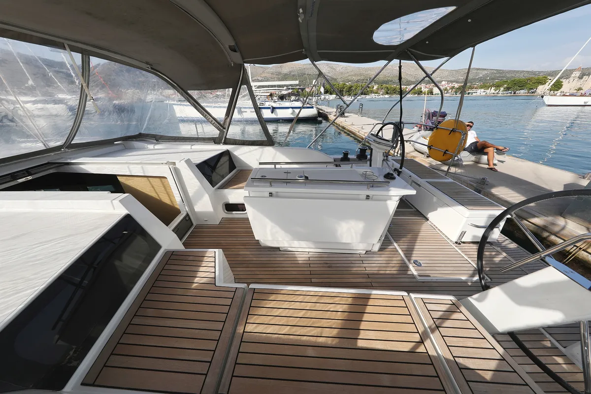 Deck of Saturn, a Beneteau Oceanis 46.1 sailboat at Grad Vodice, Croatia