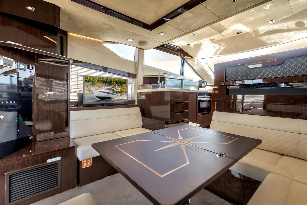 Salon of Amber Blue, a Galeon 420 Fly yacht at Općina Sukošan, Croatia