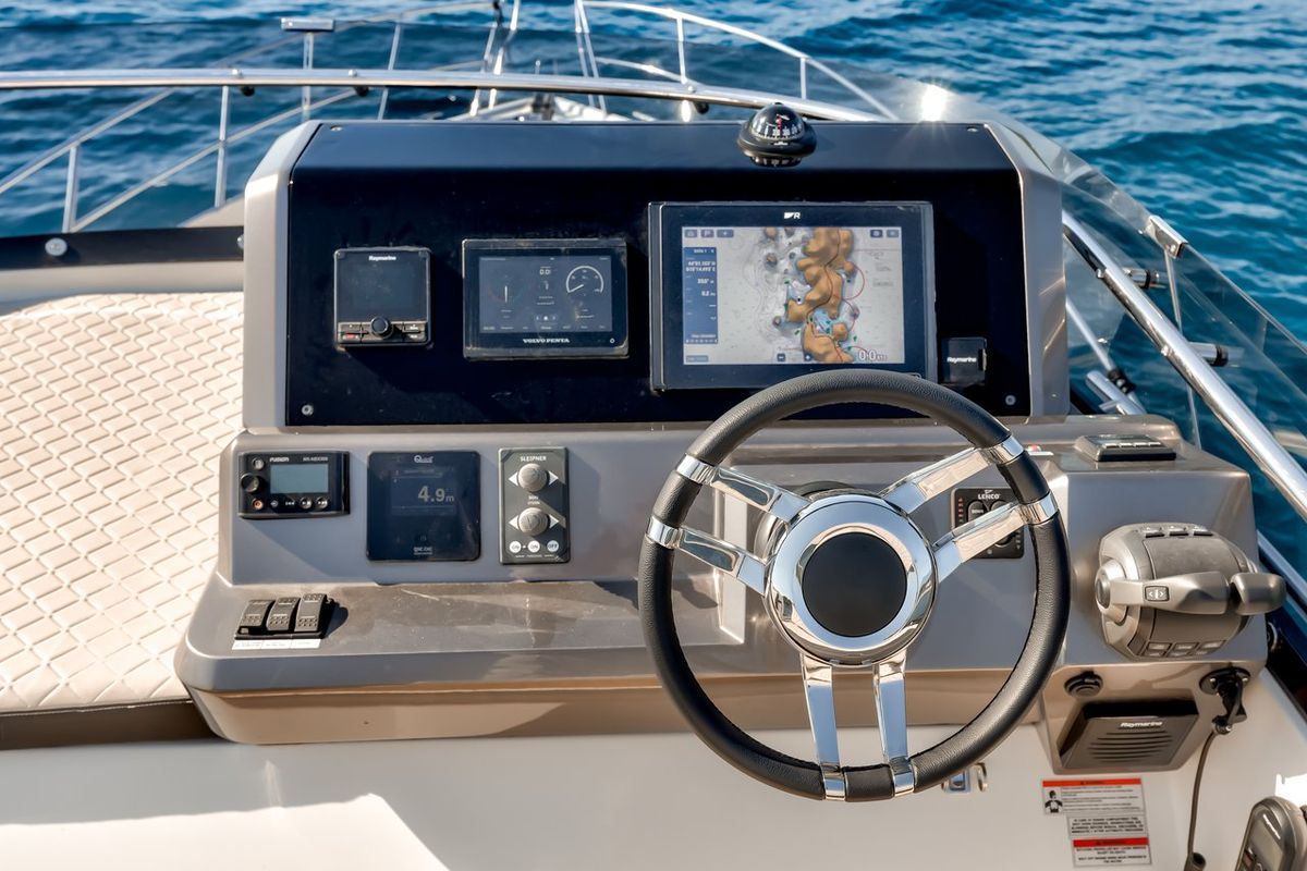 Cockpit of Amber Blue, a Galeon 420 Fly yacht at Općina Sukošan, Croatia