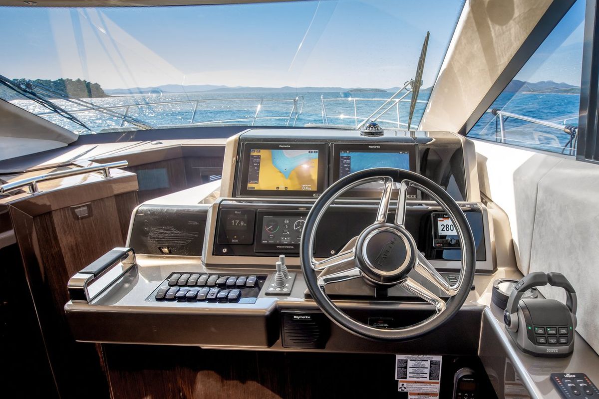 Cockpit of Amber Blue, a Galeon 420 Fly yacht at Općina Sukošan, Croatia