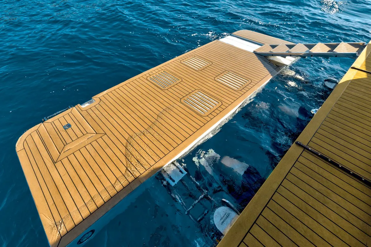 Deck of Amber Blue, a Galeon 420 Fly yacht at Općina Sukošan, Croatia