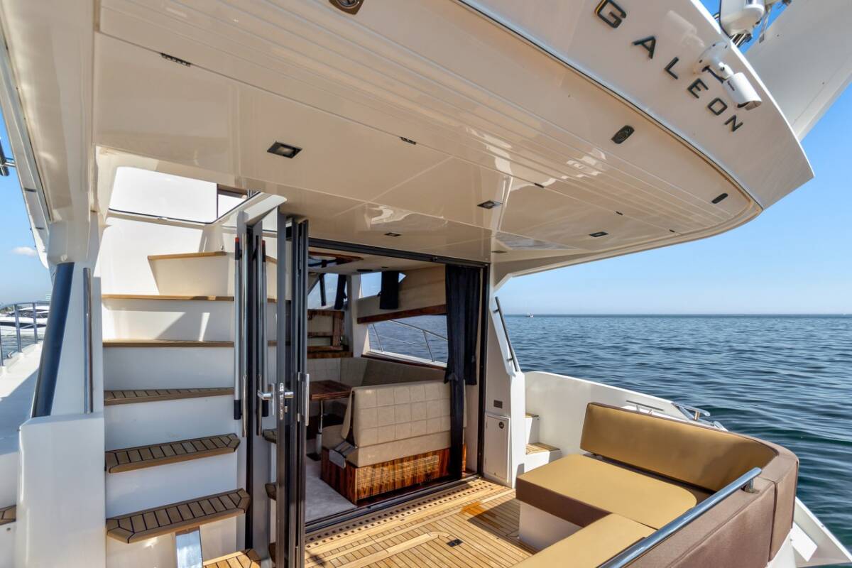 Deck of Amber Blue, a Galeon 420 Fly yacht at Općina Sukošan, Croatia