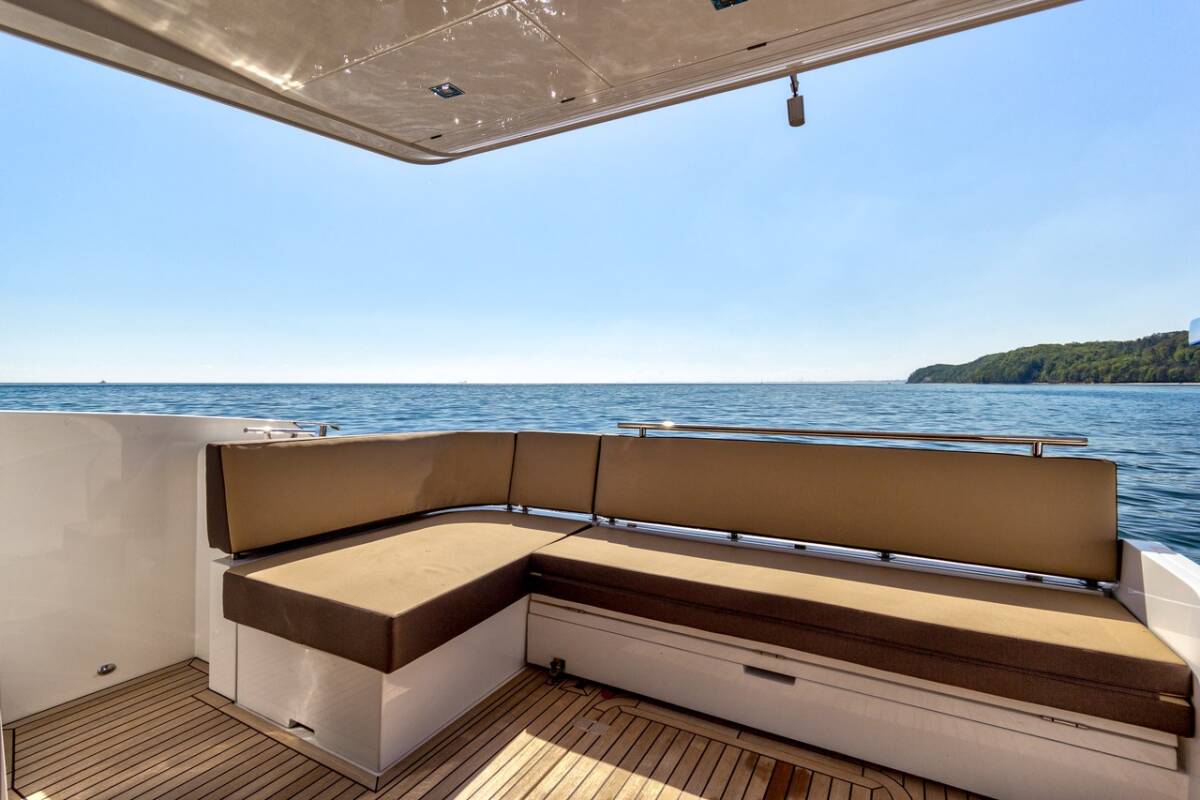 Cockpit of Amber Blue, a Galeon 420 Fly yacht at Općina Sukošan, Croatia