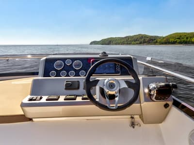 Cockpit of Amber Blue, a Galeon 420 Fly yacht at Općina Sukošan, Croatia