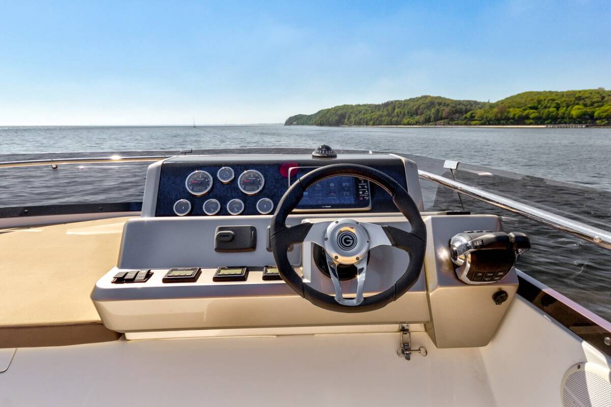 Cockpit of Amber Blue, a Galeon 420 Fly yacht at Općina Sukošan, Croatia