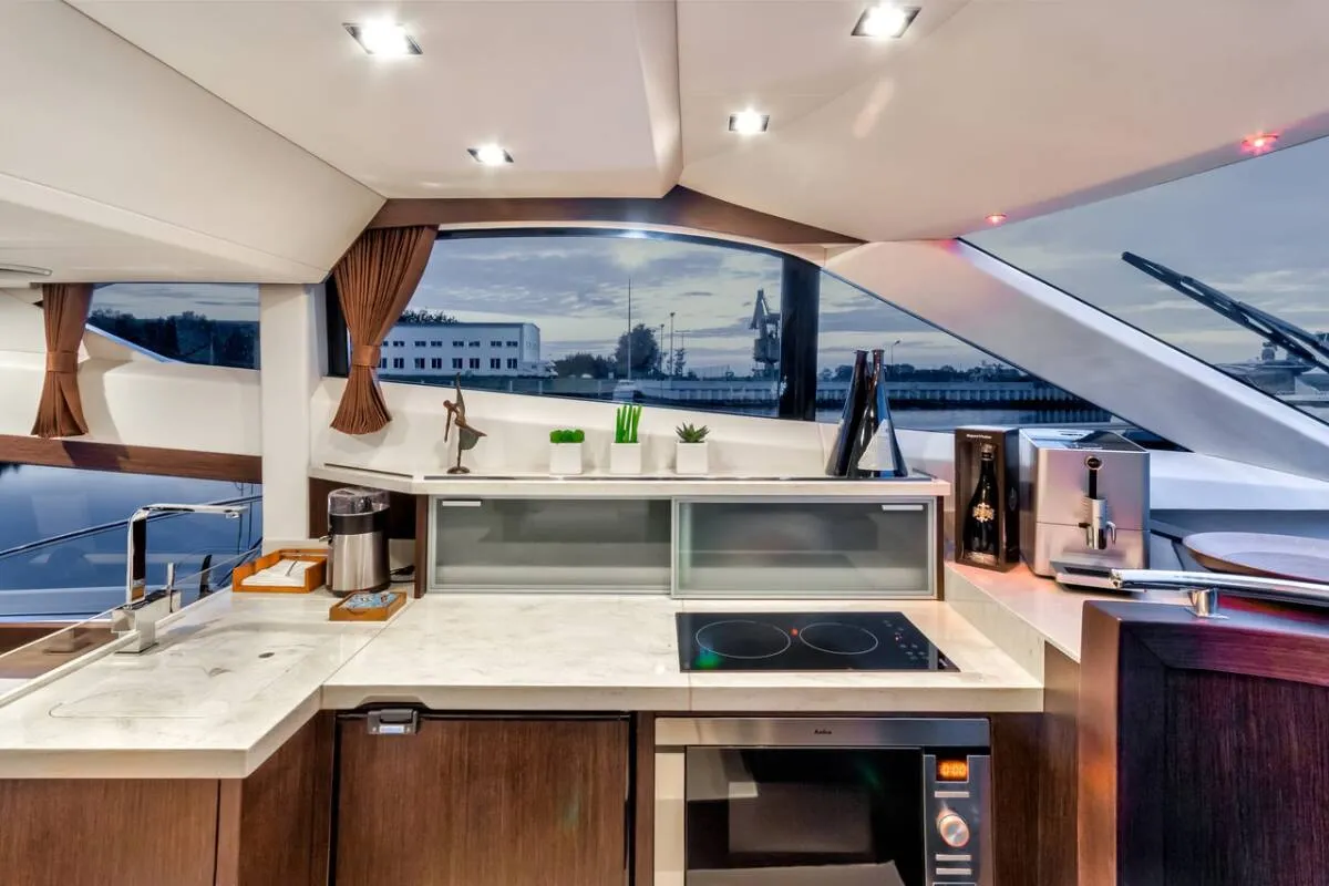 Deck of Amber Blue, a Galeon 420 Fly yacht at Općina Sukošan, Croatia