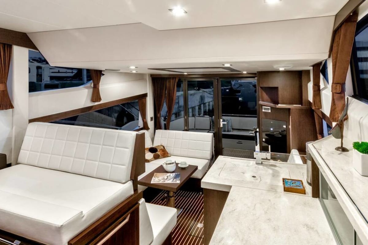 Deck of Amber Blue, a Galeon 420 Fly yacht at Općina Sukošan, Croatia