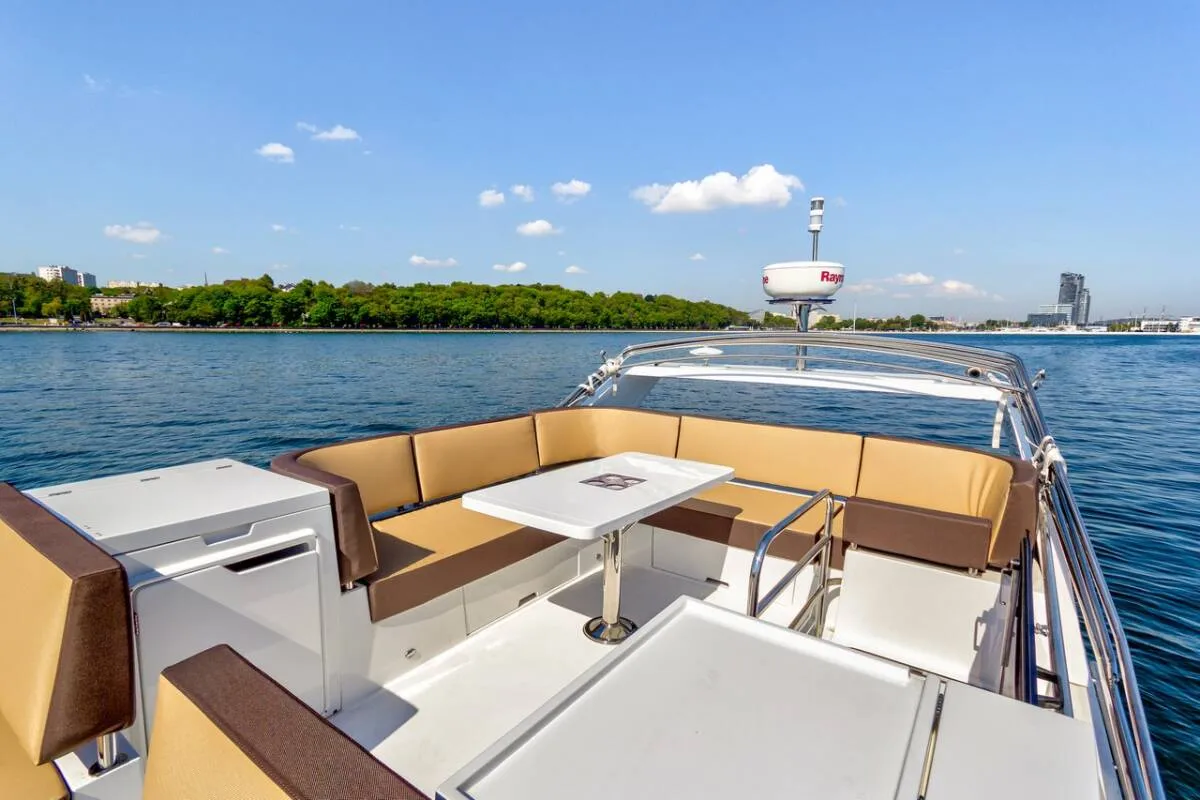 Deck of Amber Blue, a Galeon 420 Fly yacht at Općina Sukošan, Croatia