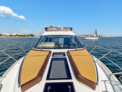 Salon of Amber Blue, a Galeon 420 Fly yacht at Općina Sukošan, Croatia
