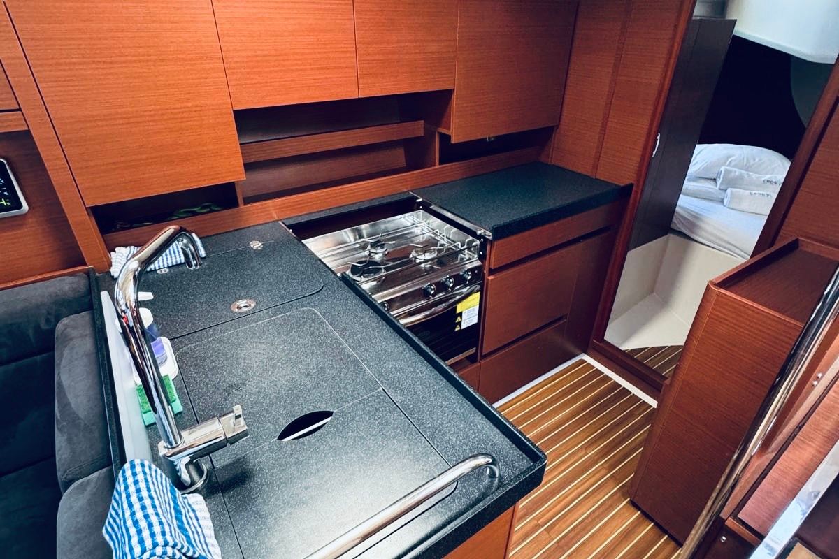 Galley of DELTA, a Hanse Yachts Hanse 458 sailboat at Novi Vinodolski, Croatia