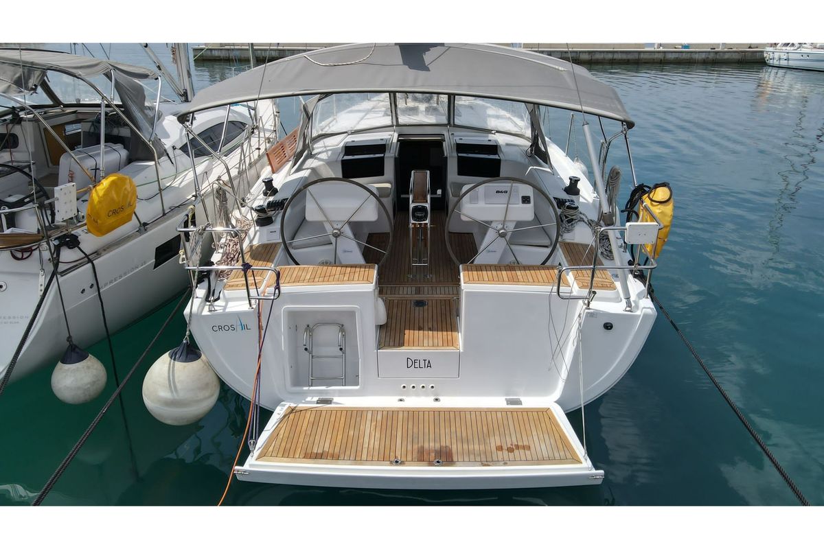 Exterior view of DELTA, a Hanse Yachts Hanse 458 sailboat at Novi Vinodolski, Croatia