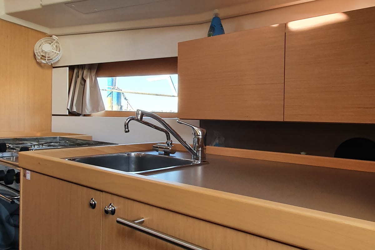 Galley of Follia, a Beneteau Oceanis 38 sailboat at Olbia, Italy