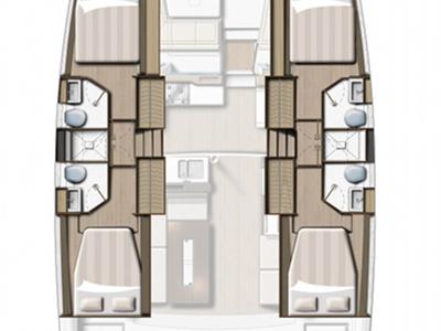 Floor plan of Movin' Up, a Bali 4.2 catamaran at Road Town, British Virgin Islands