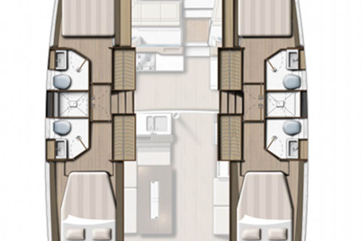 Floor plan of Movin' Up, a Bali 4.2 catamaran at Road Town, British Virgin Islands