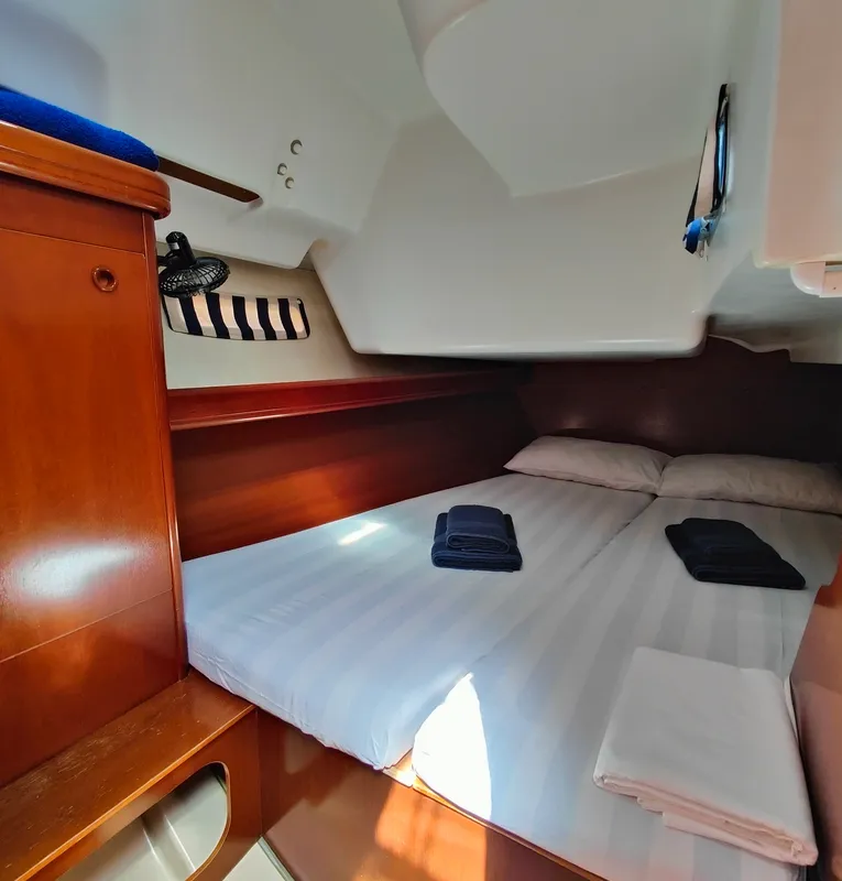 Cabin on Crete, a Beneteau Oceanis 393 sailboat at Marina Delta Kallithea, Greece