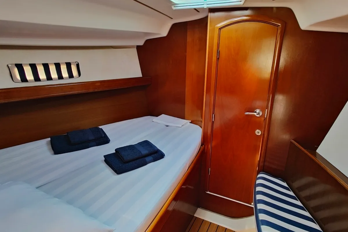 Cabin on Crete, a Beneteau Oceanis 393 sailboat at Marina Delta Kallithea, Greece