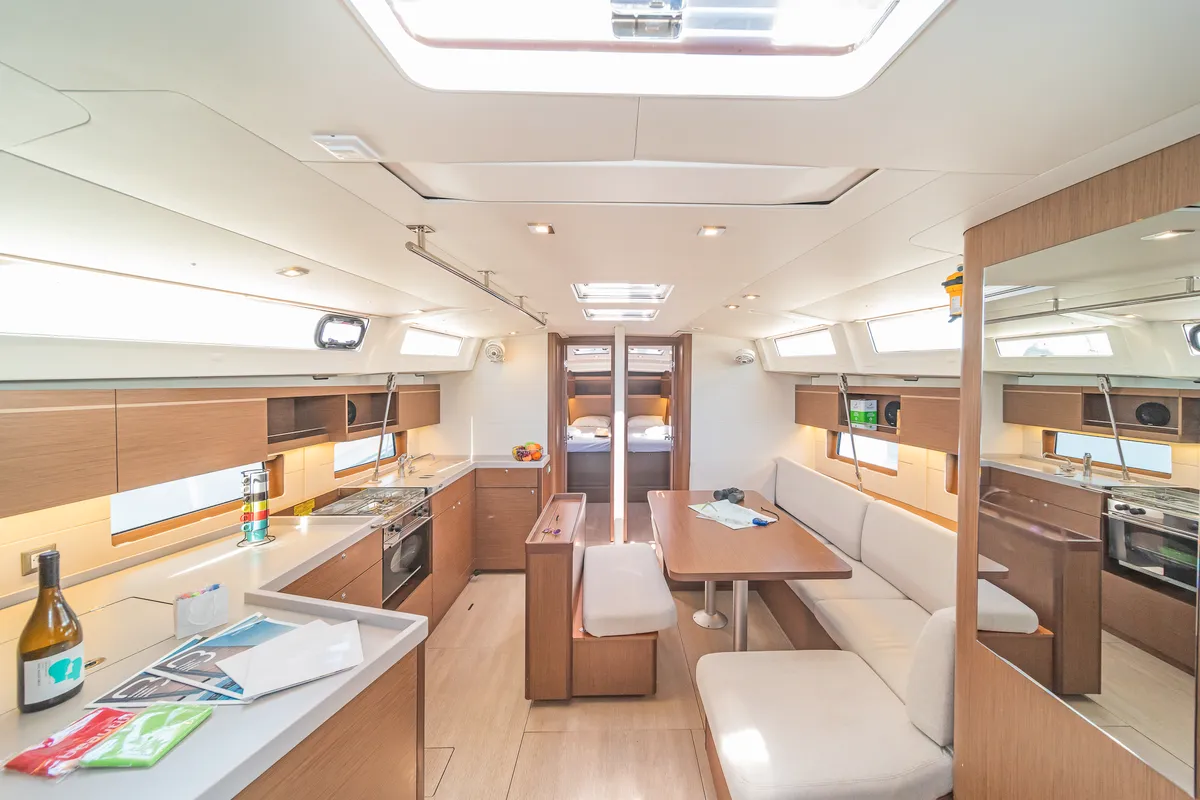 Salon of First Kiss, a Beneteau Oceanis 46.1 sailboat at Skradin, Croatia