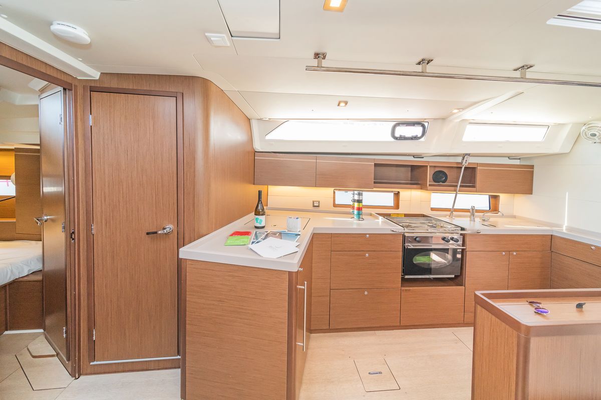 Galley of First Kiss, a Beneteau Oceanis 46.1 sailboat at Skradin, Croatia