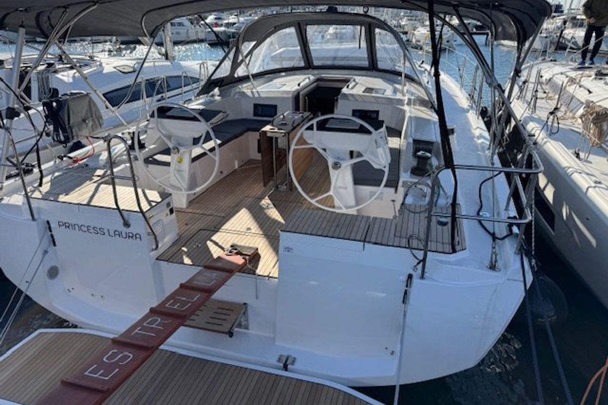 Cockpit of Princess Laura, a Bavaria C46 sailboat at Punat, Croatia