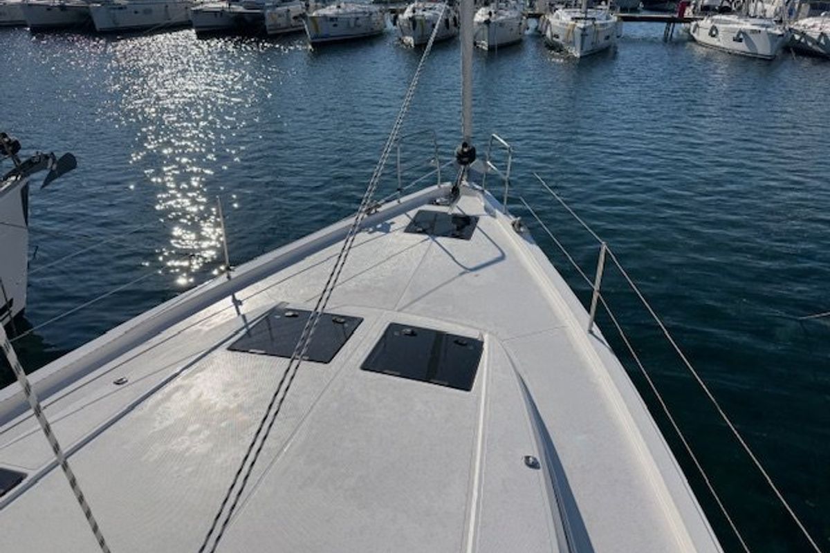 Deck of Princess Laura, a Bavaria C46 sailboat at Punat, Croatia