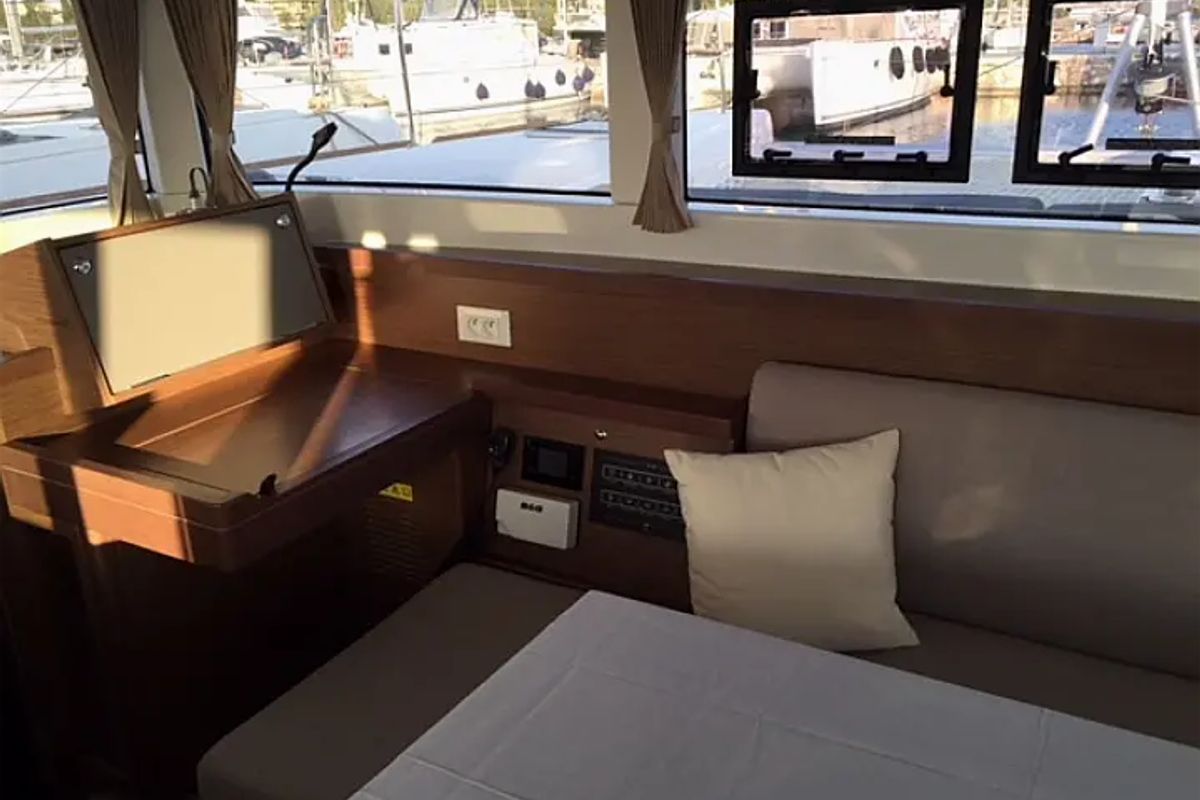 Salon of Andromeda, a Lagoon 40 catamaran at Athens, Greece