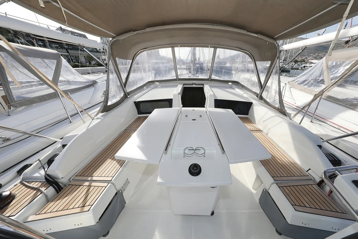 Deck of Ladybug, a Beneteau Oceanis 46.1 sailboat at Grad Trogir, Croatia