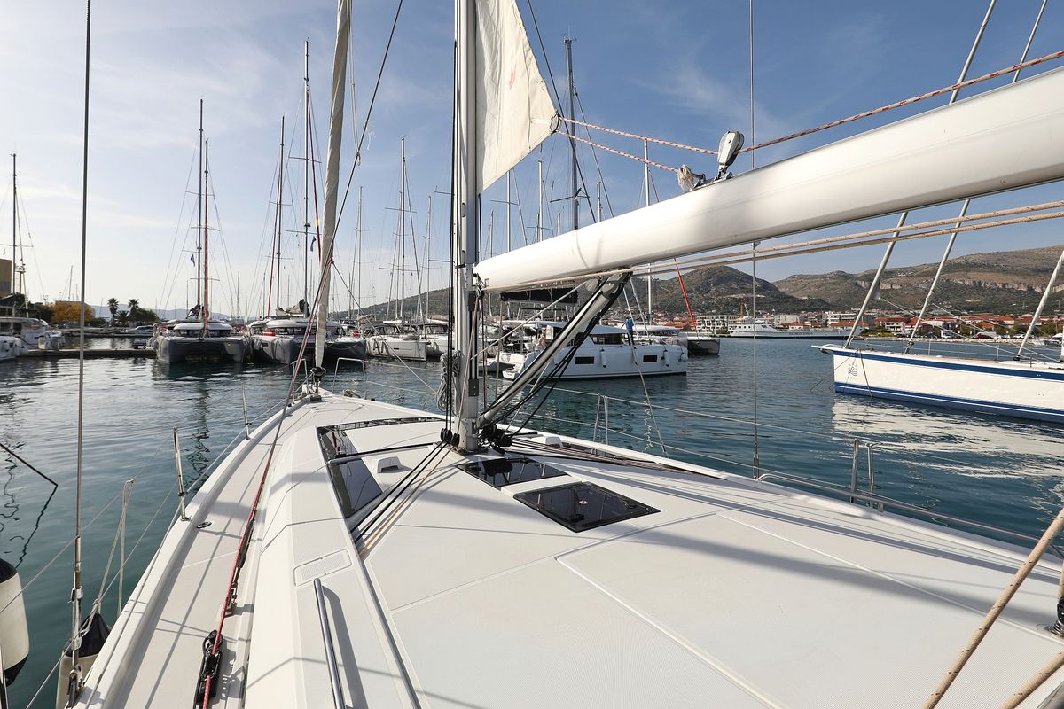 Exterior view of Ladybug, a Beneteau Oceanis 46.1 sailboat at Grad Trogir, Croatia