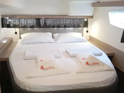 Cabin on Halle Berry, a Fountaine Pajot Elba 45 catamaran at Marmaris, Turkey