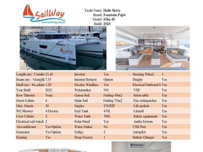 Halle Berry, a Fountaine Pajot Elba 45 catamaran at Marmaris, Turkey