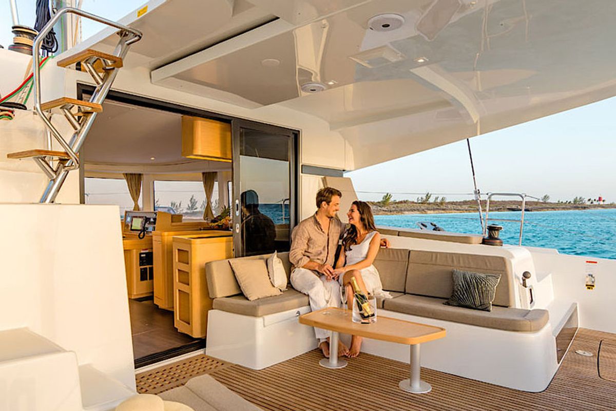 Deck of Sunshine, a Lagoon 42 catamaran at Palma de Mallorca, Spain