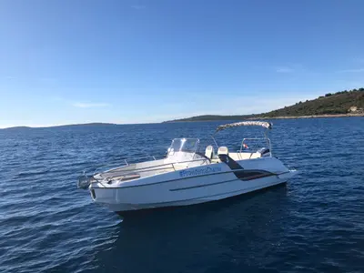 Exterior view of SPACEDeck, a Beneteau Flyer 7.7 SUNdeck motorboat at Grad Trogir, Croatia
