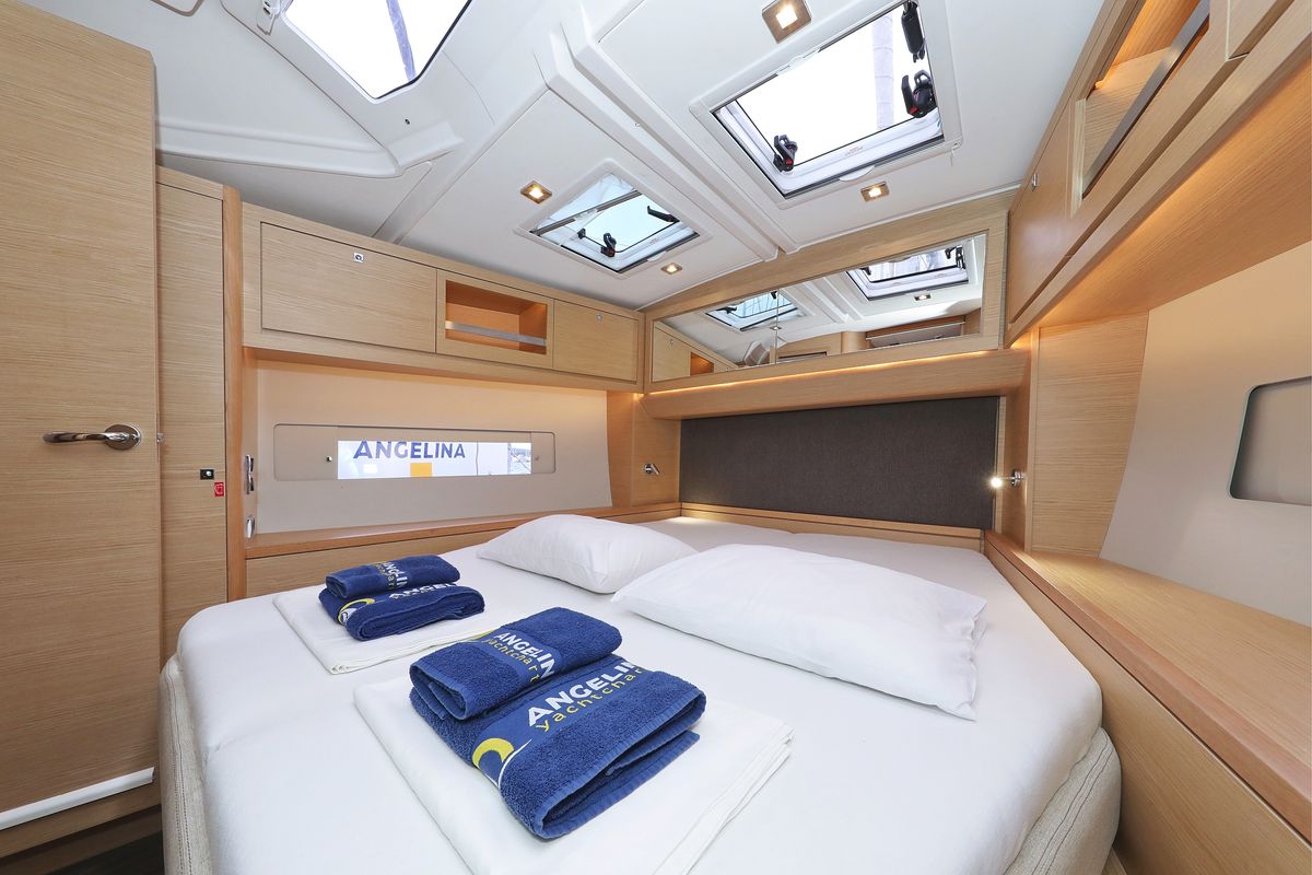 Cabin on Amber, a Dufour 470 sailboat at Grad Trogir, Croatia