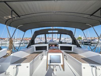 Cockpit of Amber, a Dufour 470 sailboat at Grad Trogir, Croatia