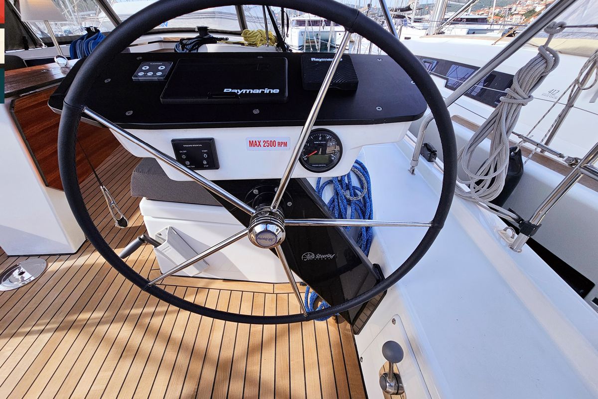 Cockpit of Kaya, a Dufour 41 sailboat at Općina Rogoznica, Croatia