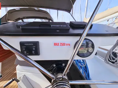 Cockpit of Kaya, a Dufour 41 sailboat at Općina Rogoznica, Croatia
