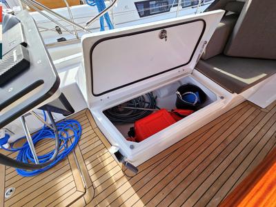 Deck of Kaya, a Dufour 41 sailboat at Općina Rogoznica, Croatia
