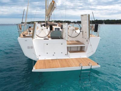 Cockpit of Pinacolada, a Dufour 460 GL sailboat at Milazzo, Italy