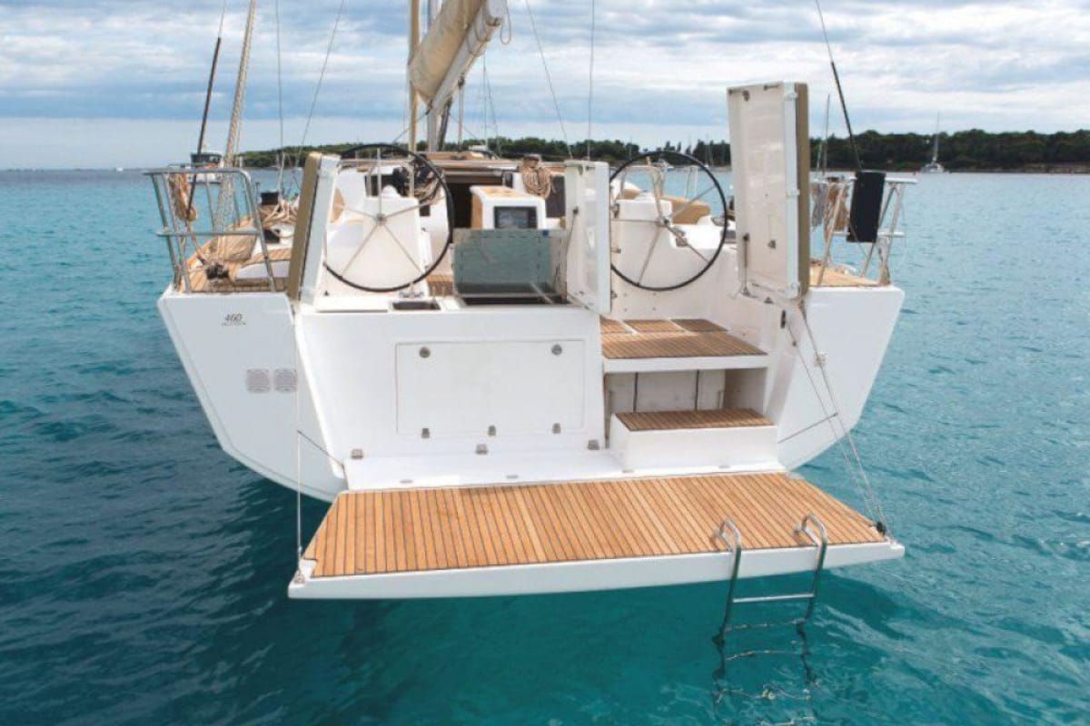Cockpit of Pinacolada, a Dufour 460 GL sailboat at Milazzo, Italy