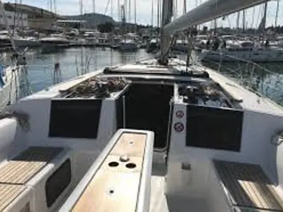 Deck of Pinacolada, a Dufour 460 GL sailboat at Milazzo, Italy