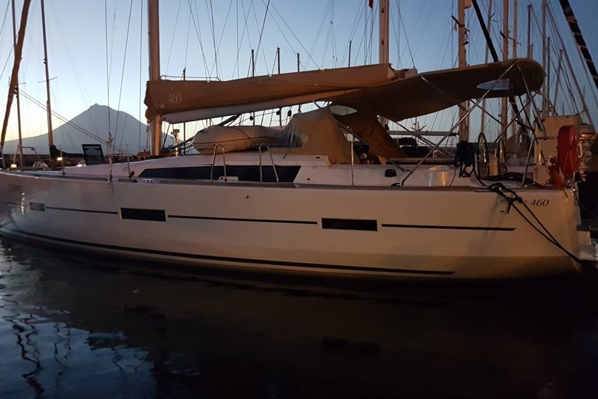 Exterior view of Pinacolada, a Dufour 460 GL sailboat at Milazzo, Italy
